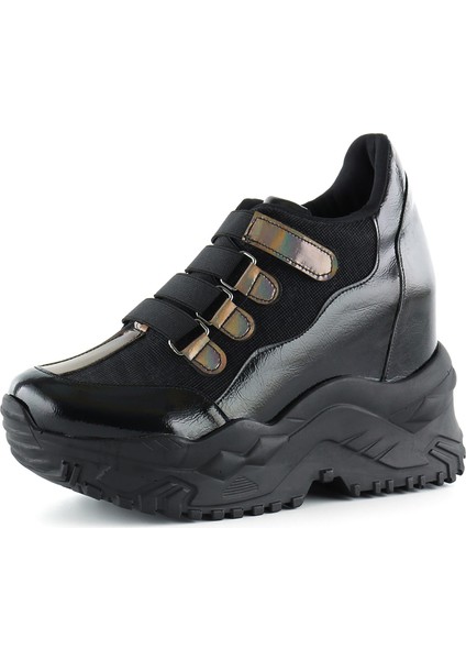 Alexandria Siyah Simli Gizli Dolgu Topuklu Cırt Bantlı Günlük Ayakkabı