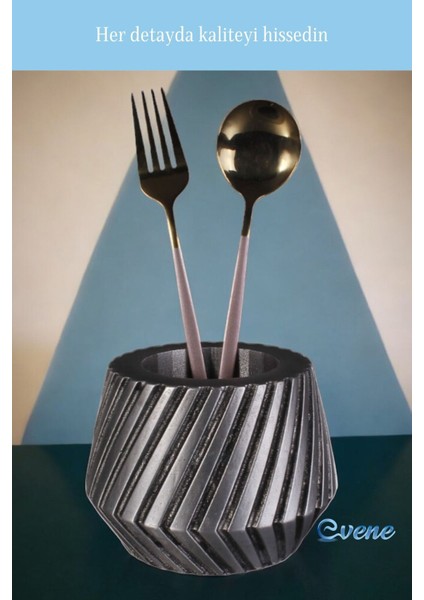 Tezgah Üstü Kaşıklık Dekoratif Dik Kaşıklık Silindir Kaşıklık Altın Renk Model 21