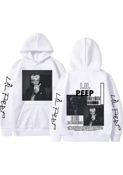 Rapçi Lil Peep Cehennem Boy Crybaby Graphics Hoodie Erkek Kadın Hip Hop Moda Büyük Boyu Sweatshirt Erkekler Sıradan Vintage Street Giyim Renk: Beyaz/boyut: S (Yurt Dışından)