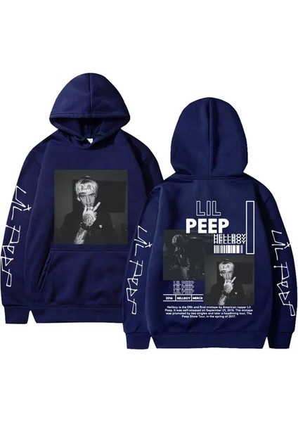 Rapçi Lil Peep Cehennem Boy Crybaby Graphics Hoodie Erkek Kadın Hip Hop Moda Büyük Boyu Sweatshirt Erkekler Sıradan Vintage Street Giyim Renk: Lacivert/boyut: S (Yurt Dışından)