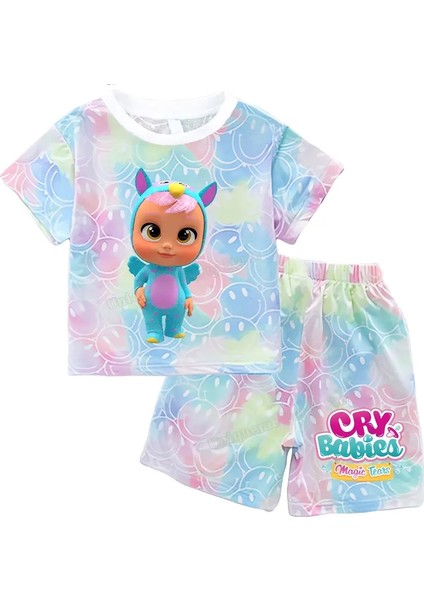 Ağla Baby Çocuklar 2pcs Yaz Kıyi Crybabies Karikatür Tişörtlü Şort Kız Giysi Seti Smlie Yüz Pantolon Toddler Eşofman Takım Renk: KQWW27-KQWW1/HEDIYE Kutusu Boyutu: 100 (Yurt Dışından)