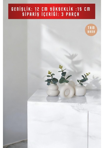 Beyaz Dekoratif Vazo Seti Obje Ev Dekorasyon Masa Üstü Dekor Vazo Seti Model 1015