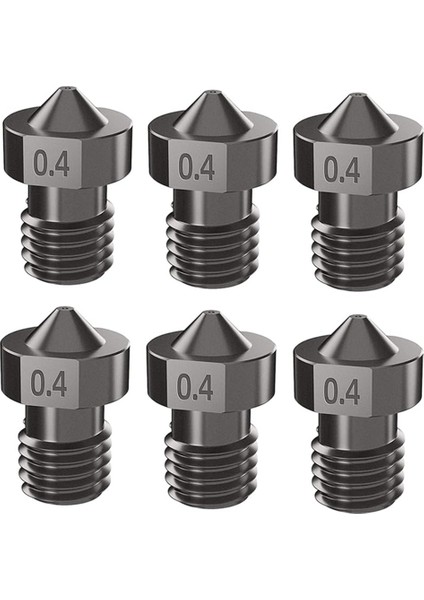Paslanmaz Çelik Nozullar 0,4 mm Diş Sertleştirilmiş Nozullar Yüksek Akışlı V6 Nozul Prusa I3 Mk3/mk4 3D Yazıcı Için (6 Adet) (Yurt Dışından)