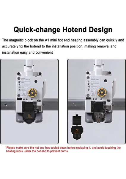 A1/a1 Mini Hotend Kiti Baskı Ekstruder 0,4 mm Nozul Hotend Değişimi Ekstra 0,2/0,4/0,6/0,8 mm Sertleştirilmiş Çelik Nozul ile (Yurt Dışından) indirimleri
