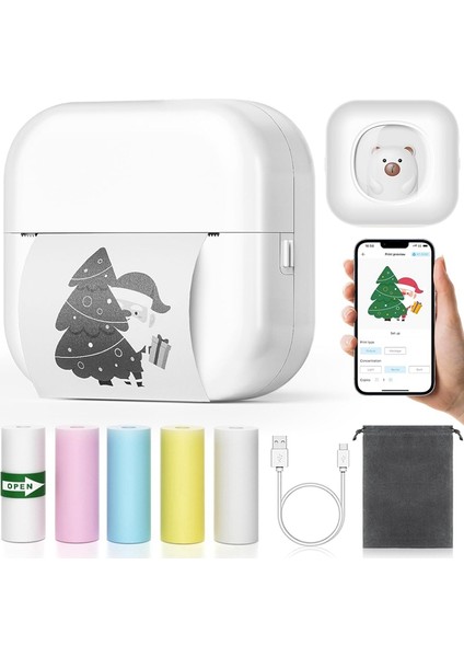 Mini Taşınabilir Yazıcı: 5 Rulo Kağıtlı Bluetooth Kablosuz Cep Mürekkepsiz Termal Yazıcı Etiket Yapıcı (Yurt Dışından) fiyatları