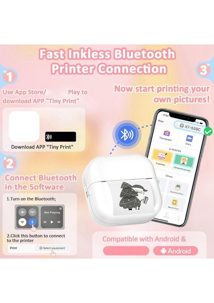 Mini Taşınabilir Yazıcı: 5 Rulo Kağıtlı Bluetooth Kablosuz Cep Mürekkepsiz Termal Yazıcı Etiket Yapıcı (Yurt Dışından) fırsatları