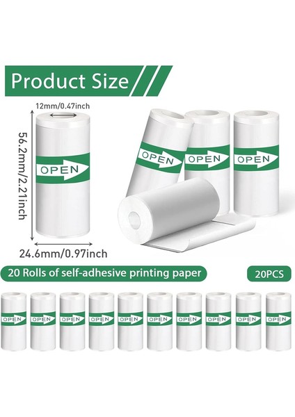 20 Adet Mini Yazıcı Kağıdı, Termal Etiket Kağıdı, Kendinden Yapışkanlı, Mini Termal Yazıcı Kağıdı, Notlar, Siyah Üzerine Beyaz, 5,7x2,5 cm (Yurt Dışından) fırsatları