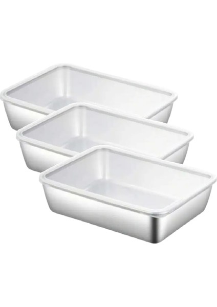 Buzdolabı Için Et Saklama Kabı 3x Kapaklı Hava Geçirmez Gıda Saklama Kapları Paslanmaz Çelik Pastırma Saklama Kabı Buzdolabı Düzenleyici (Yurt Dışından)