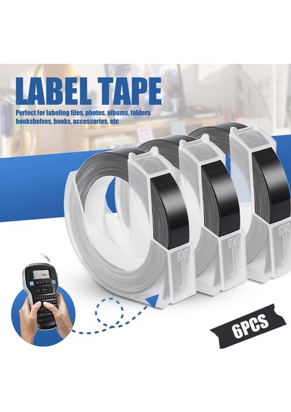 Rulo Kabartma Etiket Bandı 3D Plastik Beyaz Siyah 9mm x 3 Metre Kabartma Etiket Yapıcılar Için (Yurt Dışından) indirimleri