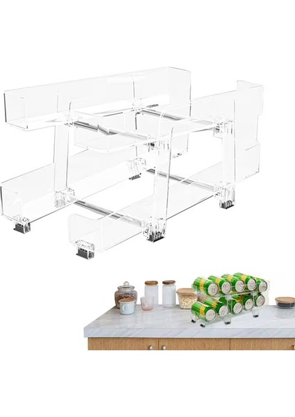 Ayarlanabilir Iki Katlı Tekerlekli Konserve Düzenleyici, Kavanoz Kutuları, Mutfak Depolama (Yurt Dışından) fiyatları