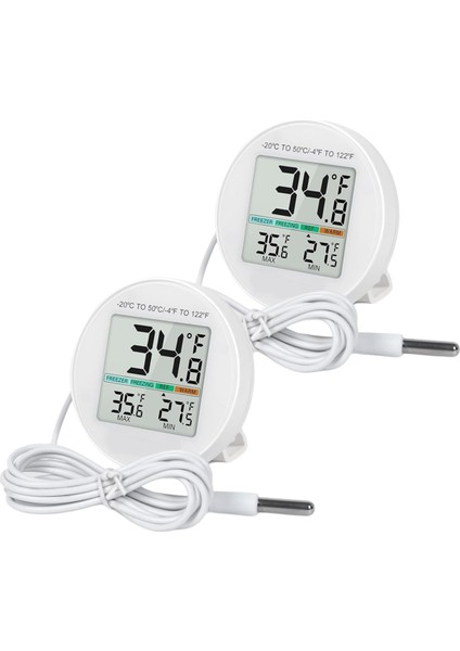 Buzdolabı Termometresi 2'li Paket, Harici Sensörlü, Ev Ticari Kullanım Için Buzdolabı Sıcaklık Monitörü, LCD Ekranlı (Yurt Dışından)