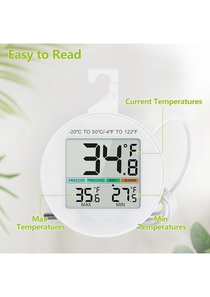 Buzdolabı Termometresi 2'li Paket, Harici Sensörlü, Ev Ticari Kullanım Için Buzdolabı Sıcaklık Monitörü, LCD Ekranlı (Yurt Dışından) modelleri