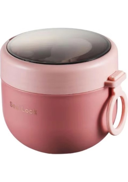 Paslanmaz Çelik Vakumlu Çorba Bardağı - Kaşıklı Taşınabilir Öğle Yemeği Kutusu, Mikrodalgaya Uygun, Sevimli Tasarım Pembe (Yurt Dışından)