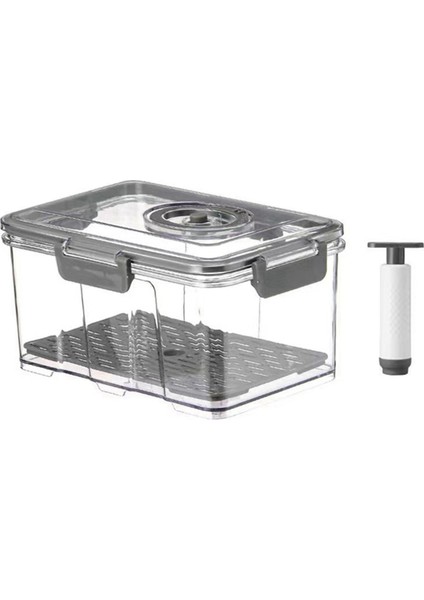 Vakumlu Gıda Saklama Kabı Şeffaf Buzdolabı Düzenleyici Drenaj Ağı Kapasiteli Gıda Dağıtıcı Mutfak Için Gri L (Yurt Dışından)