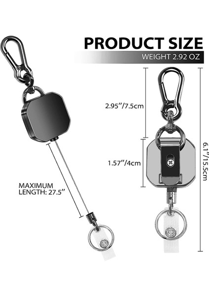 2'li Paket Geri Çekilebilir Anahtarlık, Ağır Hizmet Tipi Metal Kimlik Rozeti Tutucu Anahtar Makarası, Kemer Klipsli Karabina Anahtarlık (Yurt Dışından) modelleri