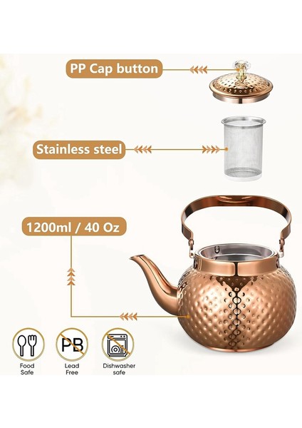 Demlikli Paslanmaz Çelik Çaydanlık 1,2 L, Çıkarılabilir Filtreli Su Isıtıcısı Çaydanlık - Çay Veya Diğer Çayları Filtrelemek Için, Bronz (Yurt Dışından) modelleri