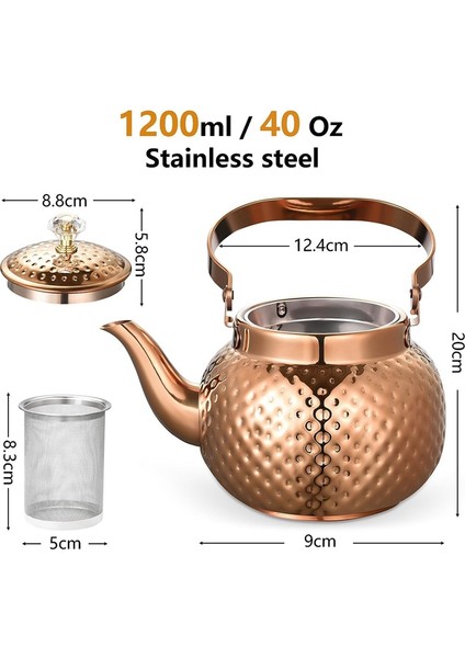 Demlikli Paslanmaz Çelik Çaydanlık 1,2 L, Çıkarılabilir Filtreli Su Isıtıcısı Çaydanlık - Çay Veya Diğer Çayları Filtrelemek Için, Bronz (Yurt Dışından) fırsatları