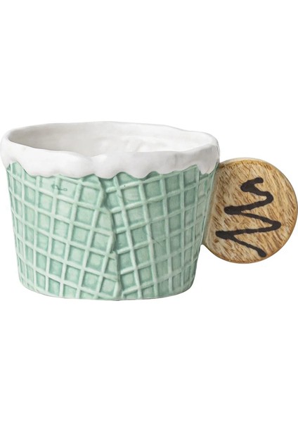 Kurabiye Su Bardağı Sevimli Seramik Kupa Ofis Öğleden Sonra Çayı Kahve Bardağı Ev Kahvaltı Süt Bardağı, Yeşil, Yuvarlak Saplı (Yurt Dışından)