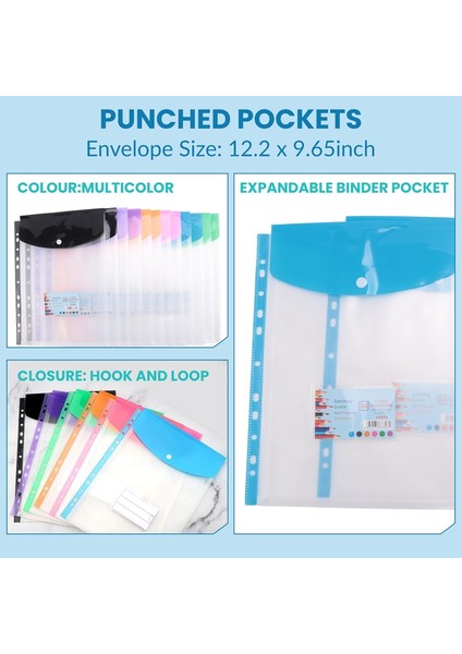 12'li Paket A4 Delikli Cepli Plastik Cüzdanlar - 11 Delikli Genişletilebilir Klasör Cepli Zarf Dosya Klasörleri (Yurt Dışından) indirimleri