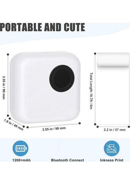Mini Etiket Yazıcı Bluetooth Termal Yazıcı, 10 Rulo Kağıt ve Resim, Fiş, Not, Siyah Etiketler Için (Yurt Dışından) modelleri