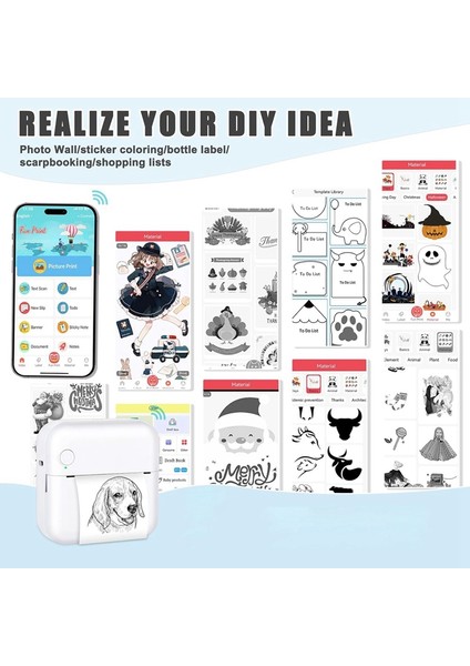Mini Etiket Yazıcı Bluetooth Termal Yazıcı, 10 Rulo Kağıt ve Resim, Fiş, Not, Siyah Etiketler Için (Yurt Dışından) fırsatları