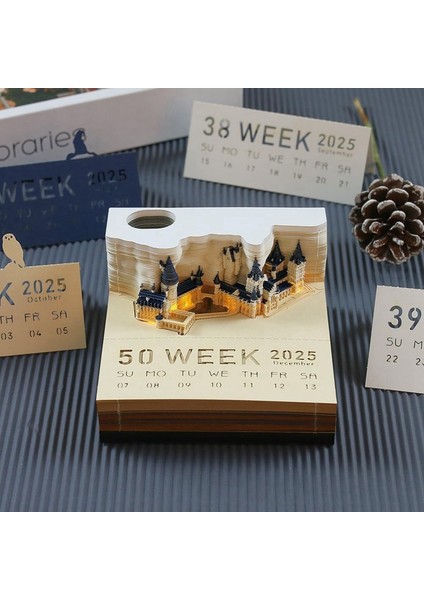 Time Piece Takvimi, 2025 Masa Takvimi Not Defteri, Işıklı 3D Magic Castle Time Piece Not Defteri (Yurt Dışından) modelleri