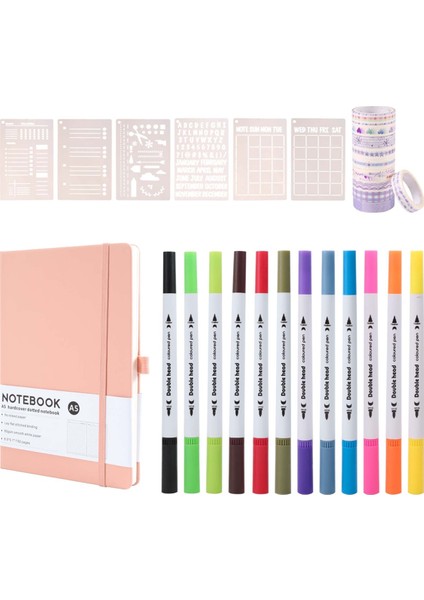 Noktalı Günlük Seti, A5 Sert Kapaklı Noktalı Günlük Defteri, Sayfa Numaraları, Başlangıç Seviyesi Için Noktalı Günlük Seti Pembe (Yurt Dışından)