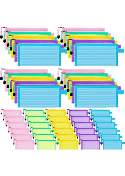 50'li Paket Okul Malzemeleri Fermuarlı File Kese Kalem Kalem Kutusu Kalem Saklama Keseleri Toplu Kalem Çantası Çok Amaçlı Seyahat Çantaları (Yurt Dışından)