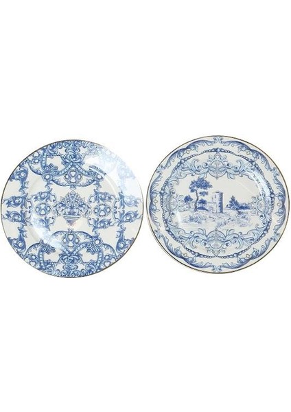 Lucky Art Florance Bone China Porselen Mavi Beyaz Barok Desenli 4 Lü Servis Tabağı 27 cm Lyhd 601