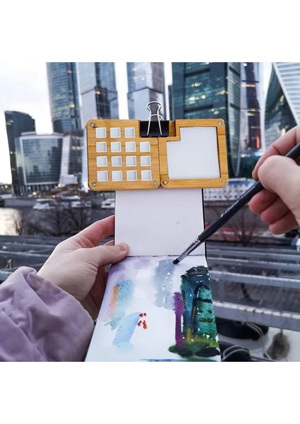 15 Izgaralı Taşınabilir Eskiz Defteri Paleti, Mini Ceviz Ağacı Renkli Palet Kutusu Seyahat Suluboya Kutusu Siyah Ceviz Çizimi Için (Yurt Dışından) modelleri