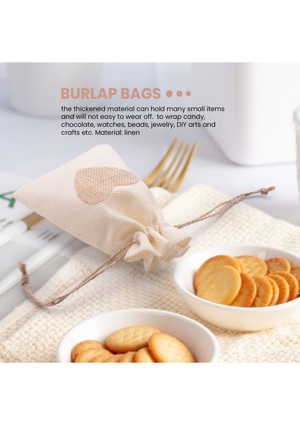 Çuval Bezi Çantalar, 20'li Paket 4x5.5 Inç Bağcıklı Kalp Çuval Bezi Hediye Çantası Şeker Kesesi Keten Cepler Sevgililer Günü Noel Için (Yurt Dışından) indirimleri