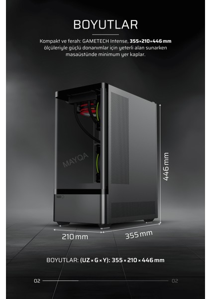 Intense Siyah 500W 80P Tuş Kontrollü Rgb 5X120MM Fanlı Özel Tak Çıkar Vidasız Kapaklar MATX Gaming Kasa