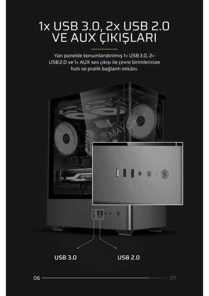 Intense Siyah 500W 80P Tuş Kontrollü Rgb 5X120MM Fanlı Özel Tak Çıkar Vidasız Kapaklar MATX Gaming Kasa