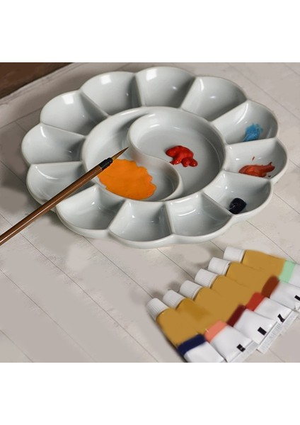 El Yapımı Seladon Paleti - Şekilli Suluboya Boya Tepsisi Ru Kiln Seramik Tabak ve Kalemlik Beyaz (Yurt Dışından) fırsatları