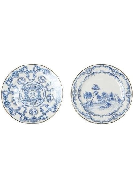 Lucky Art Florance Bone China Porselen Mavi Beyaz Barok Desenli 4 Lü Pasta Tabağı 20 cm Lyhd 600