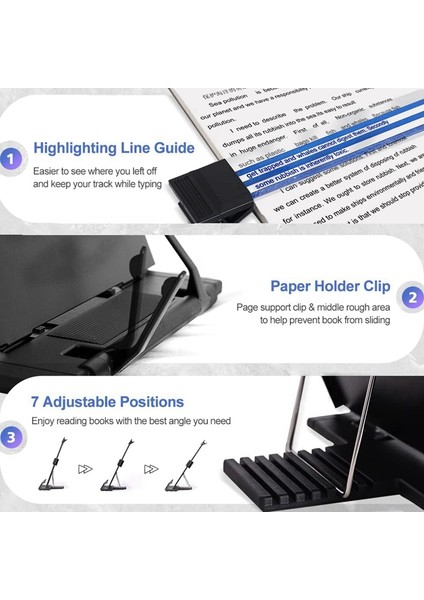 7 Ayarlanabilir Pozisyonlu Masaüstü Belge Tutucu Standı, Yazma, Konuşma, Okuma Için Dosya Düzenleyici Yönetim Kopyalayıcısı (Yurt Dışından) fırsatları