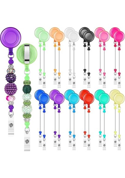 24 Adet Boncuklu Rozet Makarası Geri Çekilebilir Klipsli Tutucu, Boncuklar Için Toplu Boş Çubuk Kimlik Adı, Hemşire Öğretmen Ofis Malzemeleri (Yurt Dışından)