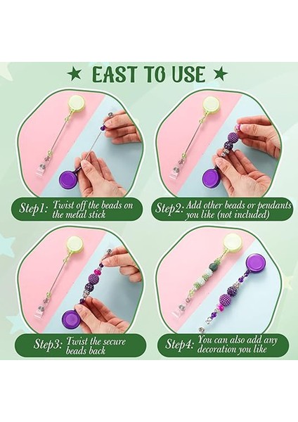 24 Adet Boncuklu Rozet Makarası Geri Çekilebilir Klipsli Tutucu, Boncuklar Için Toplu Boş Çubuk Kimlik Adı, Hemşire Öğretmen Ofis Malzemeleri (Yurt Dışından) fırsatları