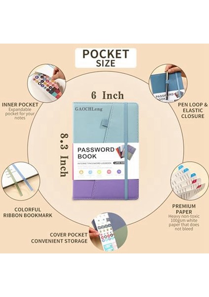 Yaşlılar Için Renkli Alfabetik Sekmeli ve Iki Ayraçlı Şifre Saklama Defteri, 8,4x5,9 Inç, Internet Adresi C (Yurt Dışından) modelleri