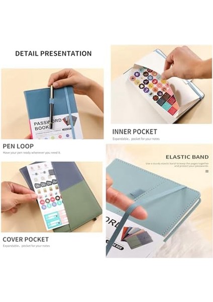 Yaşlılar Için Renkli Alfabetik Sekmeli ve Iki Ayraçlı Şifre Saklama Defteri, 8,4x5,9 Inç, Internet Adresi F (Yurt Dışından) modelleri