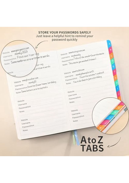 Yaşlılar Için Renkli Alfabetik Sekmeli ve Iki Ayraçlı Şifre Saklama Defteri, 8,4x5,9 Inç, Internet Adresi F (Yurt Dışından) indirimleri