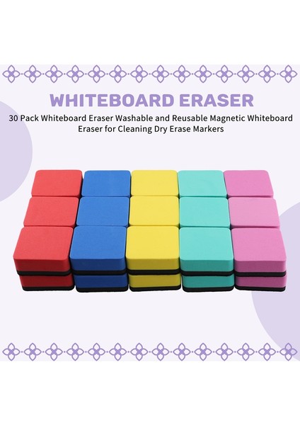 30 Paket Beyaz Tahta Silgisi Yıkanabilir ve Tekrar Kullanılabilir Manyetik Beyaz Tahta Silgisi Kuru Silinebilir Kalemleri Temizlemek Için 5X5X2CM (Yurt Dışından) indirimleri