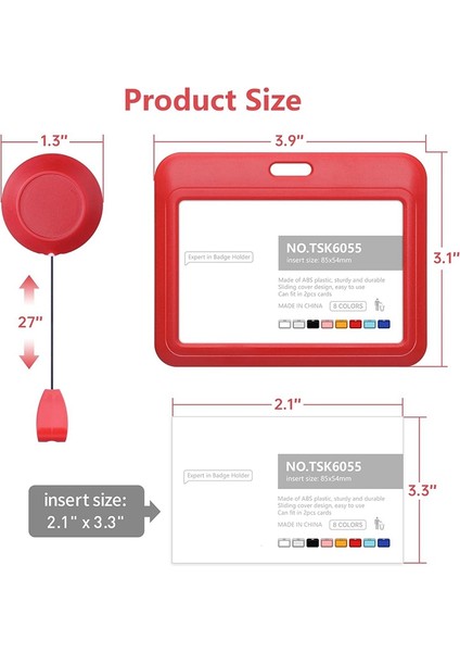 Geri Çekilebilir Rozet Tutucular, Geri Çekilebilir Rozet Makarası Klipsli Plastik Kayar Kimlik Rozeti Tutucu, 3'lü Paket Yatay Kırmızı (Yurt Dışından) modelleri