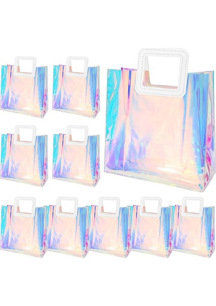 10'lu Paket Düğün Şeffaf Hediye Çantası, Ağır Hizmet Saplı Şeffaf Hediye Çantaları, Düğün Için Pvc Hediye Paketleme Çantaları, Holografik (Yurt Dışından)
