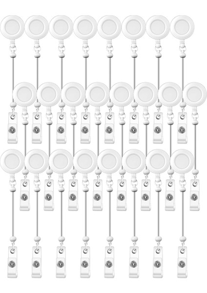 24 Adet Boncuklu Rozet Makarası Geri Çekilebilir Klipsli Tutucu, Boncuk Toplu Boş Çubuk Kimlik Isim Rozeti Makaraları, Kemer Klipsli, Beyaz (Yurt Dışından)