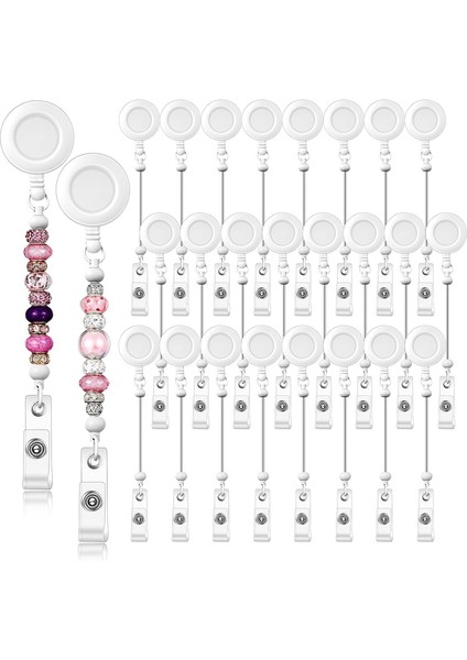 24 Adet Boncuklu Rozet Makarası Geri Çekilebilir Klipsli Tutucu, Boncuk Toplu Boş Çubuk Kimlik Isim Rozeti Makaraları, Kemer Klipsli, Beyaz (Yurt Dışından) modelleri