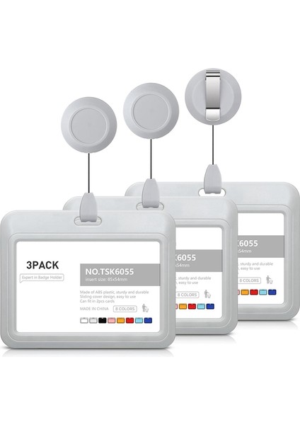 Geri Çekilebilir Rozet Tutucular, Geri Çekilebilir Rozet Makarası Klipsli Plastik Kayar Kimlik Rozeti Tutucu, 3'lü Paket Yatay Gri (Yurt Dışından) fiyatları
