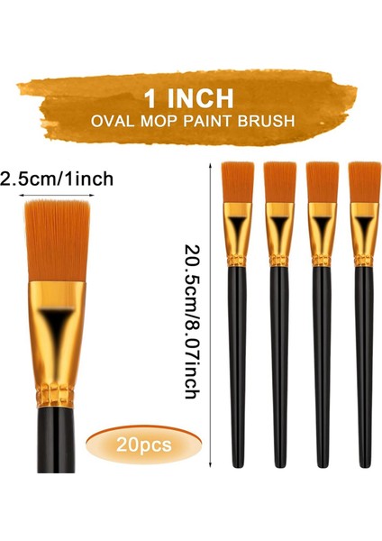20 Parça Düz Fırça Seti, 1 Inç Genişliğinde Suluboya Fırçaları, Yağlıboya Fırçaları, Büyük Boya Profesyonel Fırçaları (Yurt Dışından) modelleri
