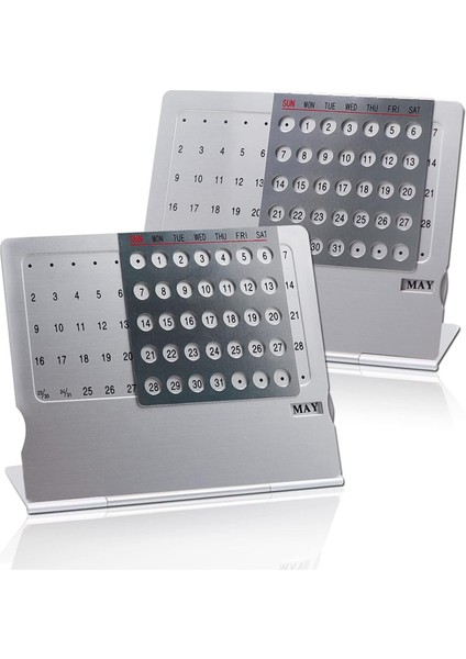 2'li Paket Mini Masa Takvimi, Alüminyum Alaşımlı Takvim, Ayarlanabilir Küçük Ayaklı Aylık Masaüstü Takvimi (Yurt Dışından)