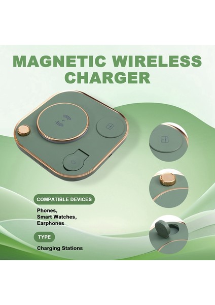 Çok Işlevli Katlanabilir Mobil Manyetik Kablosuz Şarj Cihazı, Lamba, Cep Telefonu, Saat, Kulaklık, 15W Masaüstü Şarj Cihazı, A (Yurt Dışından) indirimleri